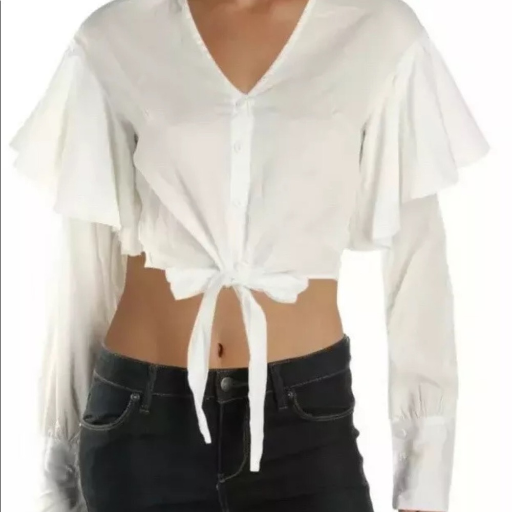 MLM Label Miller White Ruffle Tier Crop Tie Top
